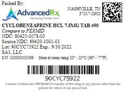Cyclobenzaprine HCl 7.5mg Tab Qty 90 Ndc 80425 0078